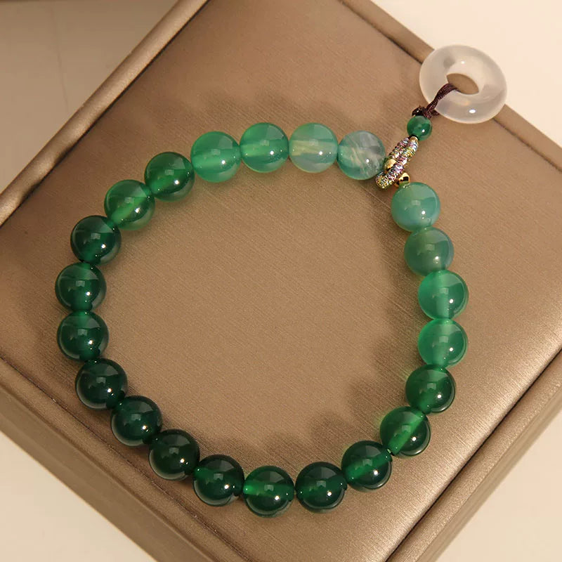 Natural Gradient Green Agate & Chalcedony Bracelet – Niche Design Safety Disc Beaded Bracelet, Elegant Gift