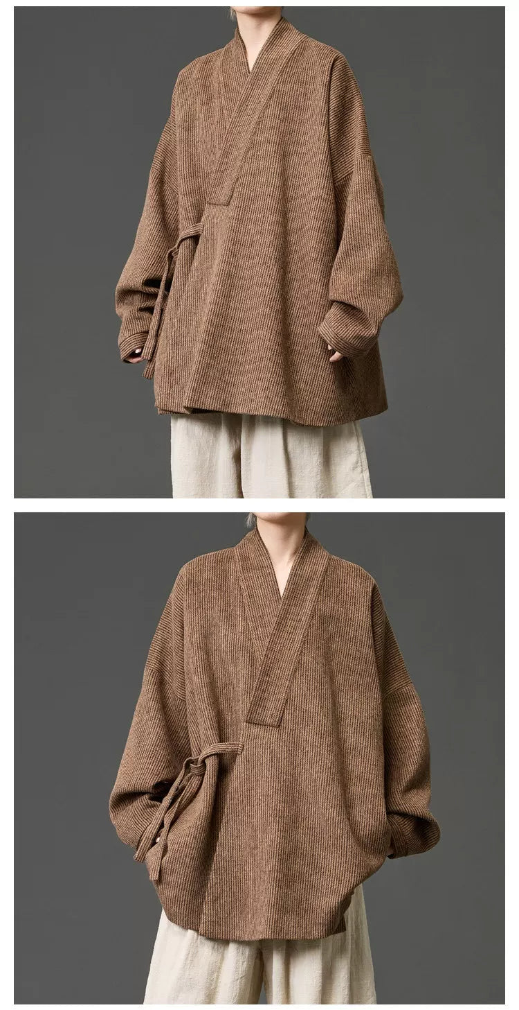 Unisex Autumn/Winter Chinese Layman's Robe – Mid-Length Loose Taoist Gown, Zen Meditation & Tea Ceremony Clothing