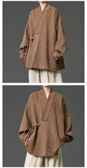 Unisex Autumn/Winter Chinese Layman's Robe – Mid-Length Loose Taoist Gown, Zen Meditation & Tea Ceremony Clothing