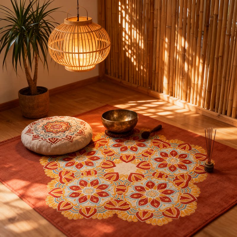 Square Meditation Mat, Mandala-themed Ethnic Healing Space Decoration Mat FXLY---03