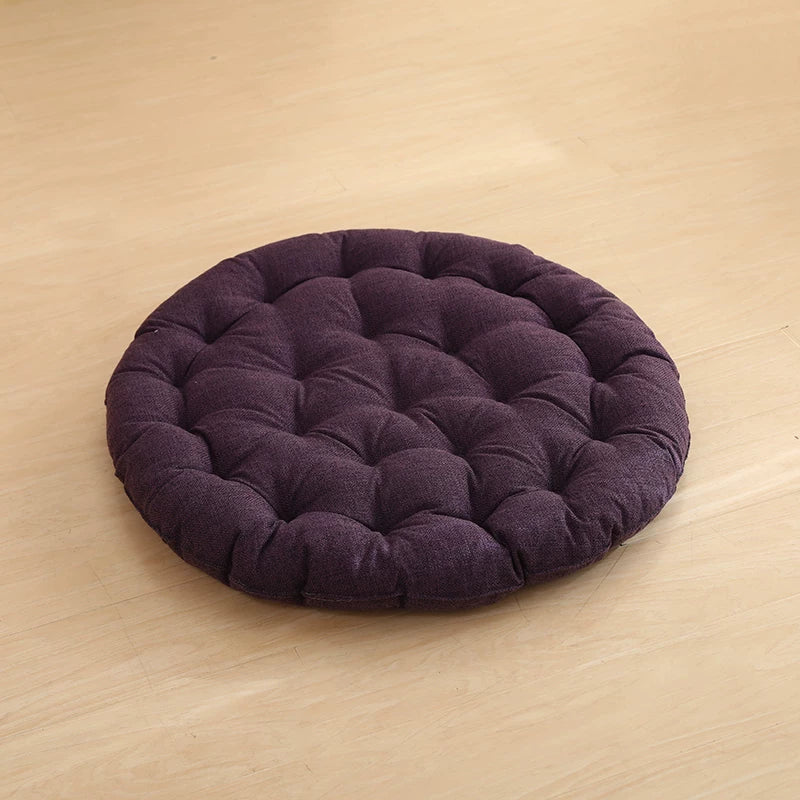 Cotton Linen Meditation Mat – Thick Foldable Floor Cushion for Yoga, Sitting, Balcony & Living Room Deep Purple