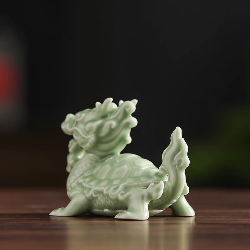 Ceramic Dragon Turtle Feng Shui Statue – Auspicious Dragon-Headed Turtle for Wealth, Protection & Office Decor