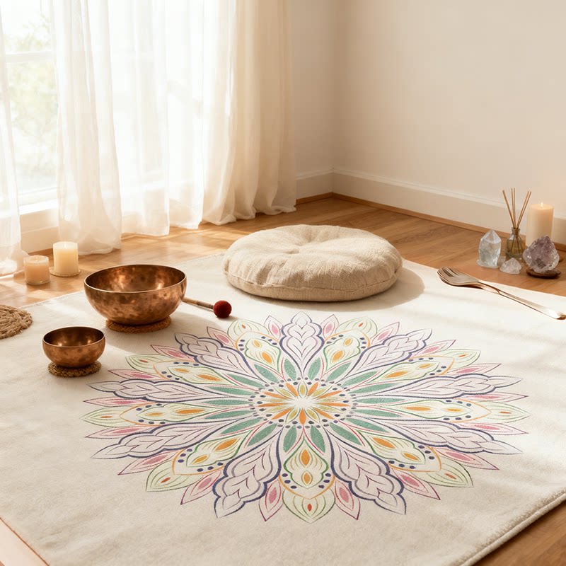 Square Meditation Mat, Mandala-themed Ethnic Healing Space Decoration Mat FXLY---02