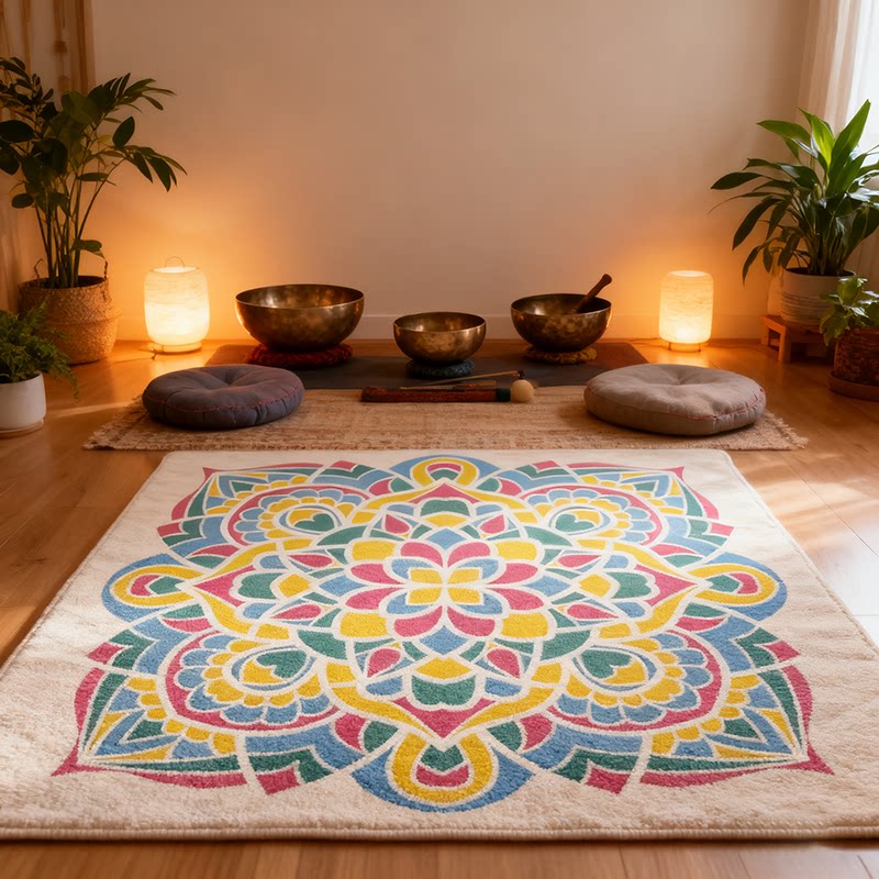 Square Meditation Mat, Mandala-themed Ethnic Healing Space Decoration Mat FXLY--06