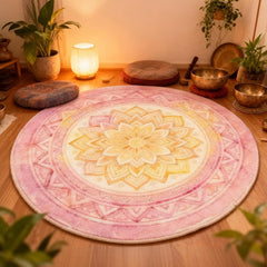 Singing Bowl Healing Room Carpet Round Meditation Mat Pink gold