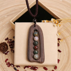 Retro Wood & Agate Necklace – Tibetan Style Sandalwood Pendant with Fortune Bead, Artsy Minimalist Jewelry Sandalwood