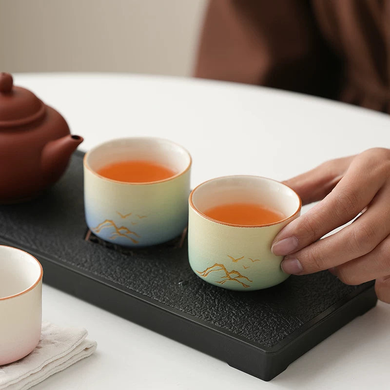 Oriental Aesthetic Tea Tasting Cup Set – 4 Ceramic Cups & Gift Box, High-End Practical Souvenir for Tea Lovers