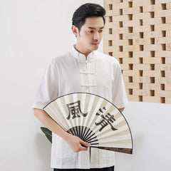 Zen Jushi Clothing – Cotton Linen Tai Chi & Yoga Outfit, Unisex Dharma / Tea Ceremony Suit White Short sleeves