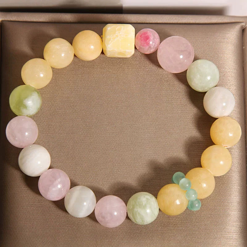 Luxury Square-Cut Yellow Jade & Rose Quartz Bracelet – Minimalist Multi-Stone Beaded Jewelry for Women