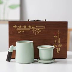 Ru Kiln Tea Cup Office Personal Tea Cup High-end Mug Ceramic Cup Porcelain Filter Cup Gift Box Solid color Green