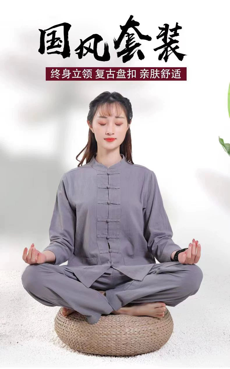 Xuanshan unisex lay suit tea suit cotton and linen wide-leg pants Chinese style Zen Chinese Tang style Zen suit set
