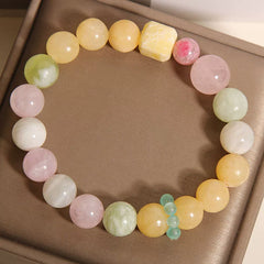 Luxury Square-Cut Yellow Jade & Rose Quartz Bracelet – Minimalist Multi-Stone Beaded Jewelry for Women