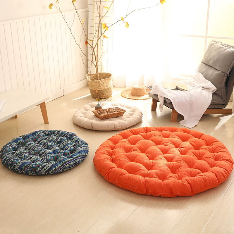 Cotton Linen Meditation Mat – Thick Foldable Floor Cushion for Yoga, Sitting, Balcony & Living Room