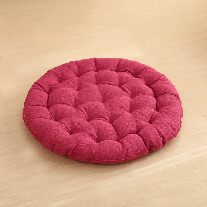 Cotton Linen Meditation Mat – Thick Foldable Floor Cushion for Yoga, Sitting, Balcony & Living Room Rose Red