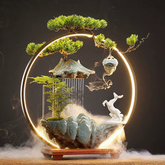 Flowing Water "High Mountain" Bonsai Fountain – Zen Tabletop Water Feature, Feng Shui Prosperity Gift