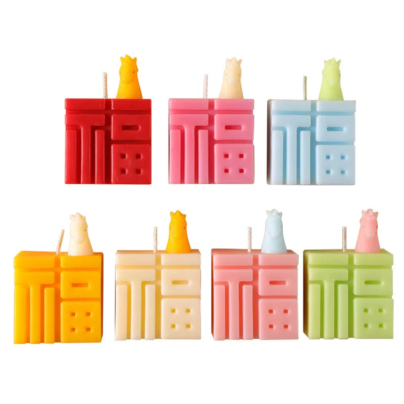 7-Color Fu Character Soy Wax Candles – Lucky Chinese Good Fortune Scented Candle Gift