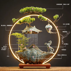 Flowing Water "High Mountain" Bonsai Fountain – Zen Tabletop Water Feature, Feng Shui Prosperity Gift