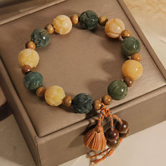 Green Sandalwood & Bodhi Root Bracelet – Lotus Pod Pendant Multi-Gem Beaded Jewelry, New Chinese Style for Women