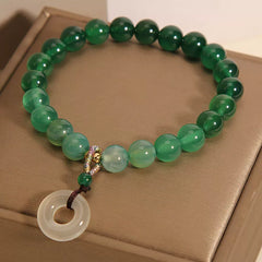 Natural Gradient Green Agate & Chalcedony Bracelet – Niche Design Safety Disc Beaded Bracelet, Elegant Gift