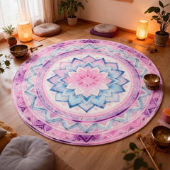 Singing Bowl Healing Room Carpet Round Meditation Mat Pink purple
