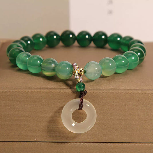 Natural Gradient Green Agate & Chalcedony Bracelet – Niche Design Safety Disc Beaded Bracelet, Elegant Gift
