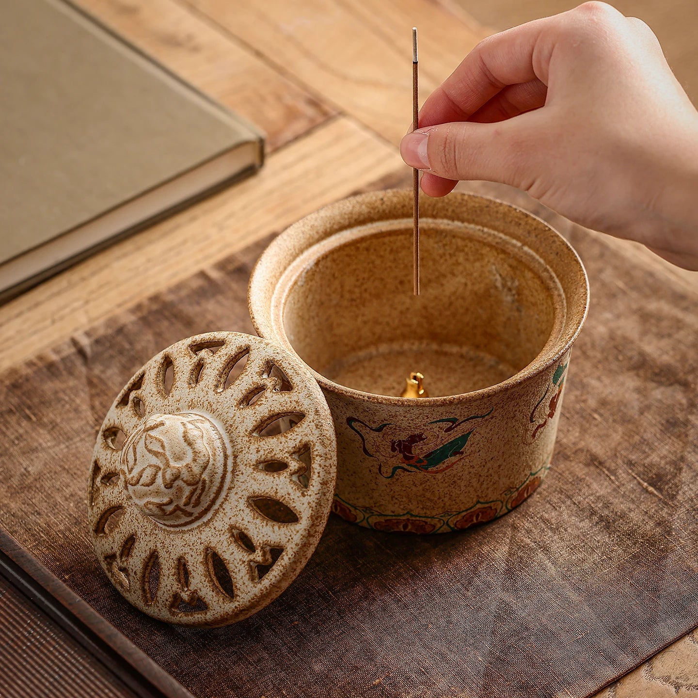 Dunhuang Flying Apsaras Ceramic Incense Burner – Coil & Stick Incense Holder, Tang Court Lady Design, Zen Tea & Home Decor