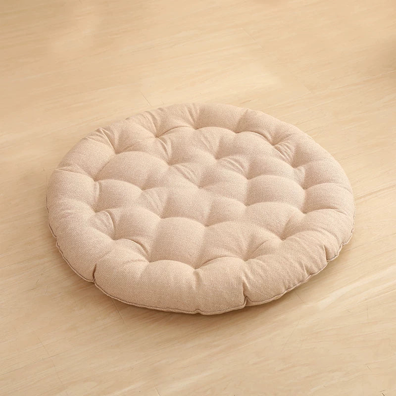 Cotton Linen Meditation Mat – Thick Foldable Floor Cushion for Yoga, Sitting, Balcony & Living Room Beige