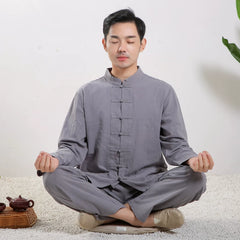 Xuanshan unisex lay suit tea suit cotton and linen wide-leg pants Chinese style Zen Chinese Tang style Zen suit set Male Grey