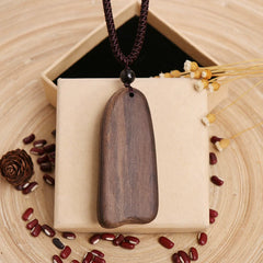 Retro Wood & Agate Necklace – Tibetan Style Sandalwood Pendant with Fortune Bead, Artsy Minimalist Jewelry