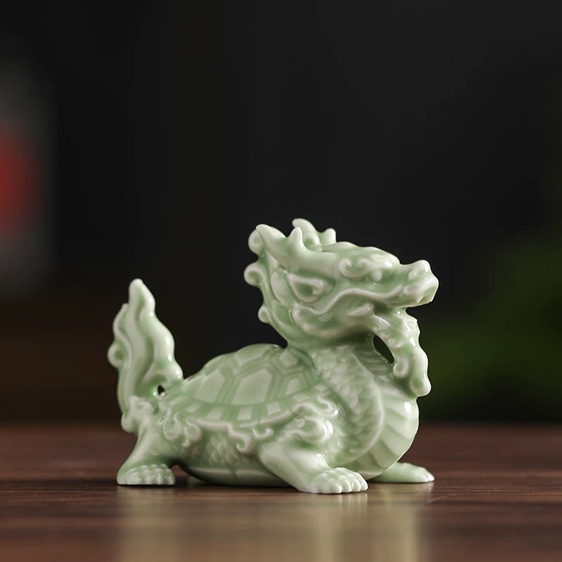 Ceramic Dragon Turtle Feng Shui Statue – Auspicious Dragon-Headed Turtle for Wealth, Protection & Office Decor