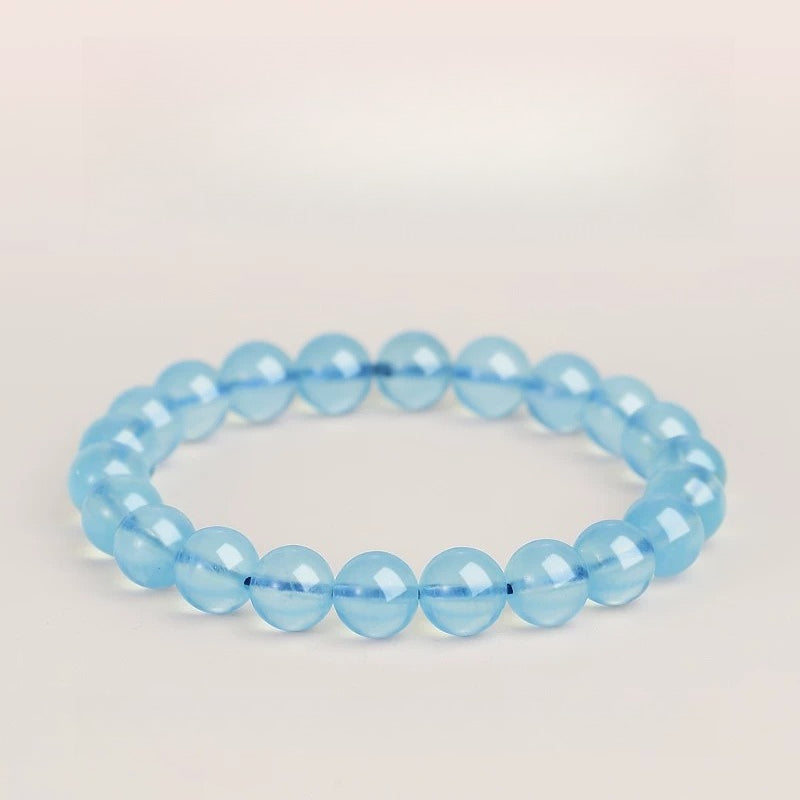 Raw Aquamarine Beaded Bracelet – Blue Crystal for Emotional Balance, Good Luck