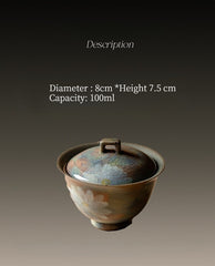 Hand-Painted Daisy Gaiwan 100ml – Rustic Ceramic 2-Piece Lid Bowl, Japanese Vintage Style