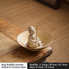 Buddha & Elephant Ceramic Incense Burner – Zen Stick/Coil Incense Holder, Tea Ceremony Decor & Meditation Gift Ruyi Buddha Ceramic Lotus Base