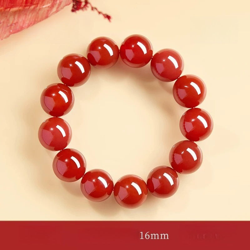 Natural Red Agate & “Ink Jade” Bracelet – Authentic Gemstone Bead Strand for Women Red Agate 16MM