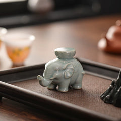 Ru Kiln Elephant Lid Rest & Tea Pet – Teapot/Gaiwan Lid Holder, Chinese Tea Table Decor