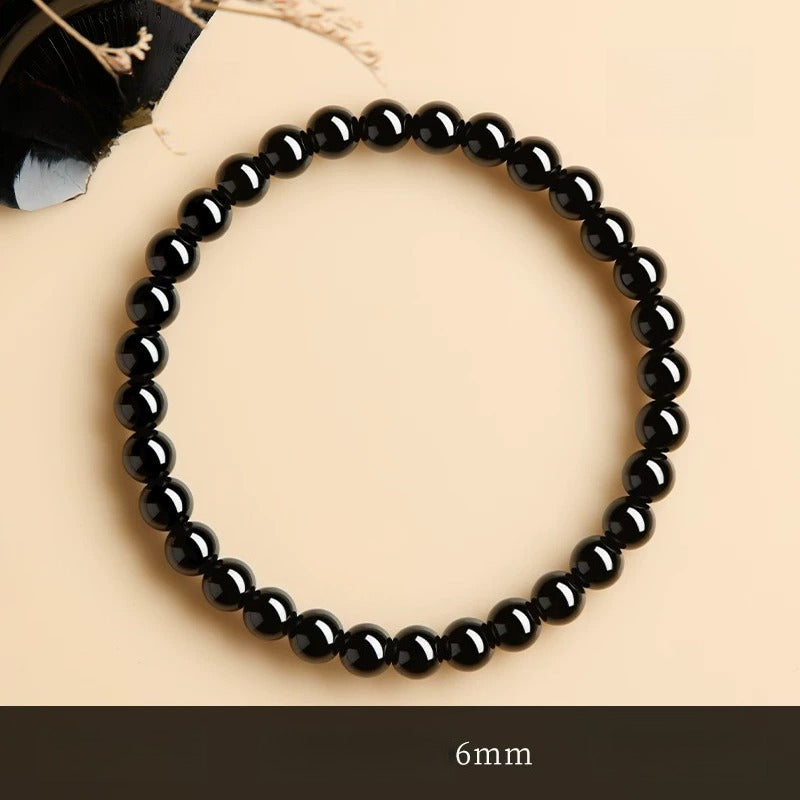 Natural Red Agate & “Ink Jade” Bracelet – Authentic Gemstone Bead Strand for Women Black Agate 6MM