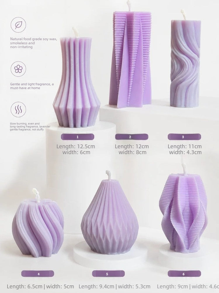 6-in-1 Lilac Sculptural Candles – French Retro Purple Home Decor, Smokeless & Long Burning