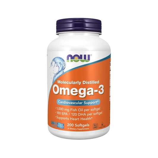 NOW Foods Supplements, Omega-3 180 EPA / 120 DHA, Molecularly Distilled, Cardiovascular Support*, 200 Softgels 200 Count (Pack of 1)