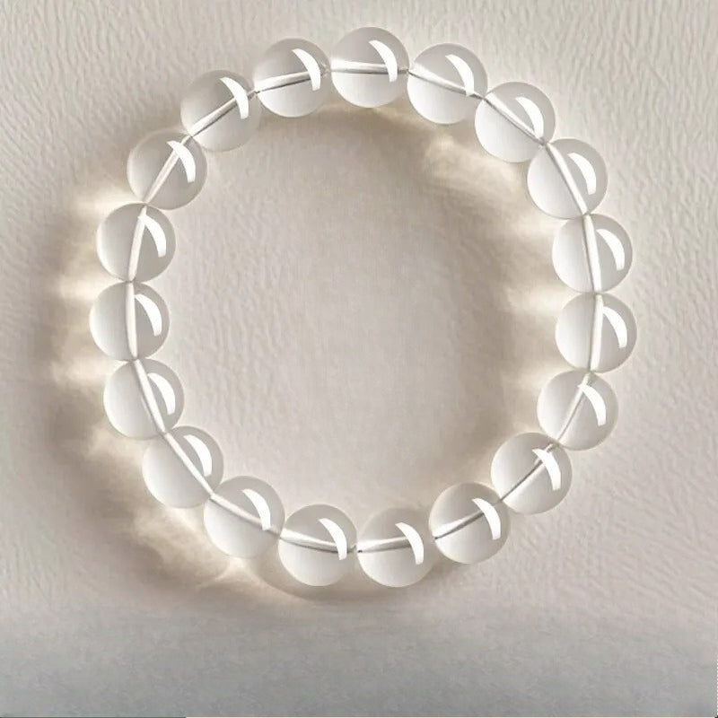 Natural Clear Quartz Bead Bracelet –Transparent White Crystal Stretch Strand, 6/8/10/12mm