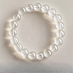 Natural Clear Quartz Bead Bracelet –Transparent White Crystal Stretch Strand, 6/8/10/12mm
