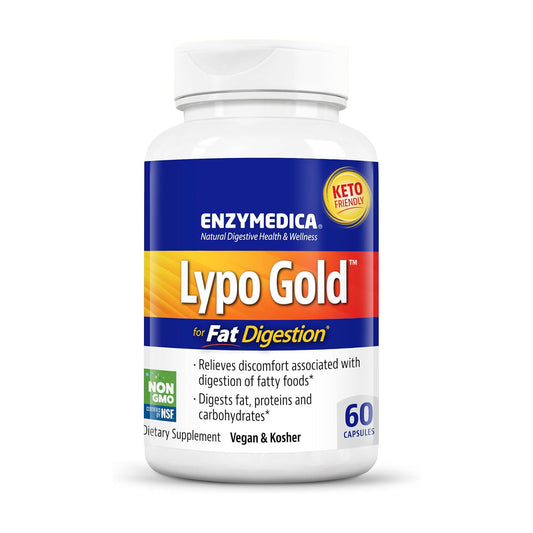 Enzymedica Lypo Gold, Digestive Enzymes for Fat Digestion, Offers Fast Acting Gas & Bloating Relief, 60 Count