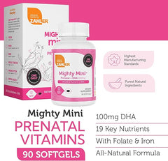Zahler,Mighty Mini (90 Soft Capsules) High-quality Prenatal Vitamins, Once Daily Soft Capsules The Size of A Pint, Containing 800 Mcg of Methylfolate