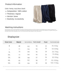 Unsexual Cotton Wide Leg Pants Long Pants- Black / Navy Blue / Hemp