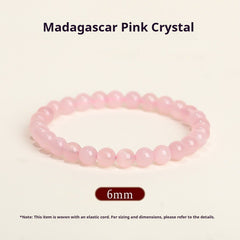 Natural Rose Quartz Bracelet – Pink Crystal Beaded Stretch Bangle for Friendship & Love (6/8/10/12mm) Madagascar Pink Crystal 6MM