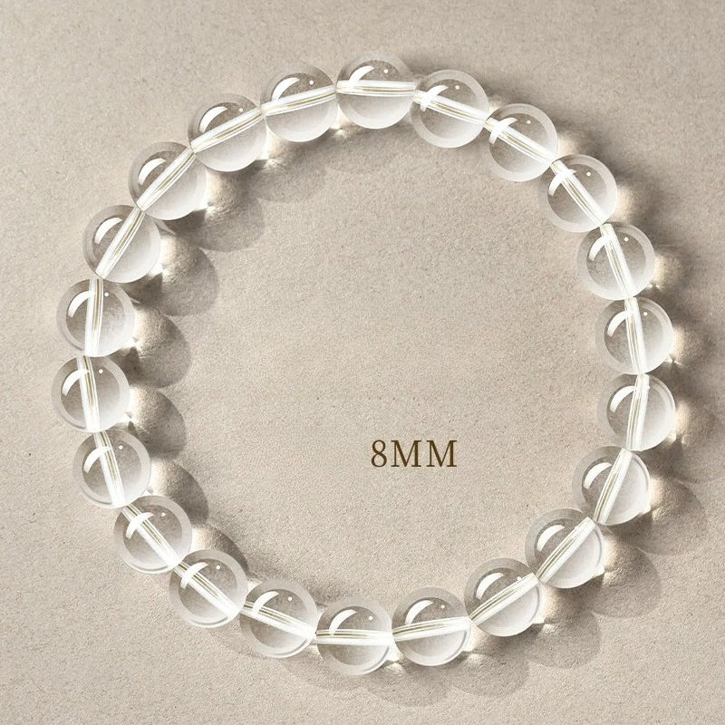 Natural Clear Quartz Bead Bracelet –Transparent White Crystal Stretch Strand, 6/8/10/12mm 8MM