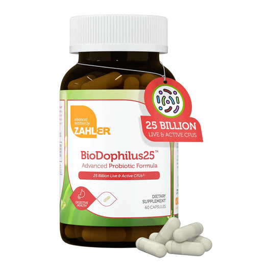 Zahler BioDophilus25, 25 Billion CFU Probiotic + Prebiotic - 11 Strains Daily Probiotic Supplement for Women for Digestive Health, Probiotics for Men for Gut Health (60 Capsules)