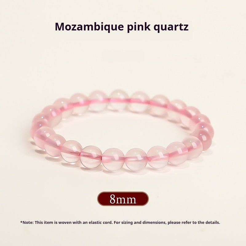 Natural Rose Quartz Bracelet – Pink Crystal Beaded Stretch Bangle for Friendship & Love (6/8/10/12mm) Mozambique Pink Crystal 8MM