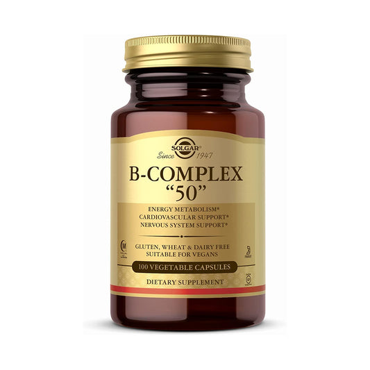 SOLGAR B-Complex “50” - 100 Vegetable Capsules Energy Metabolism, Cardiovascular & Nervous System Support