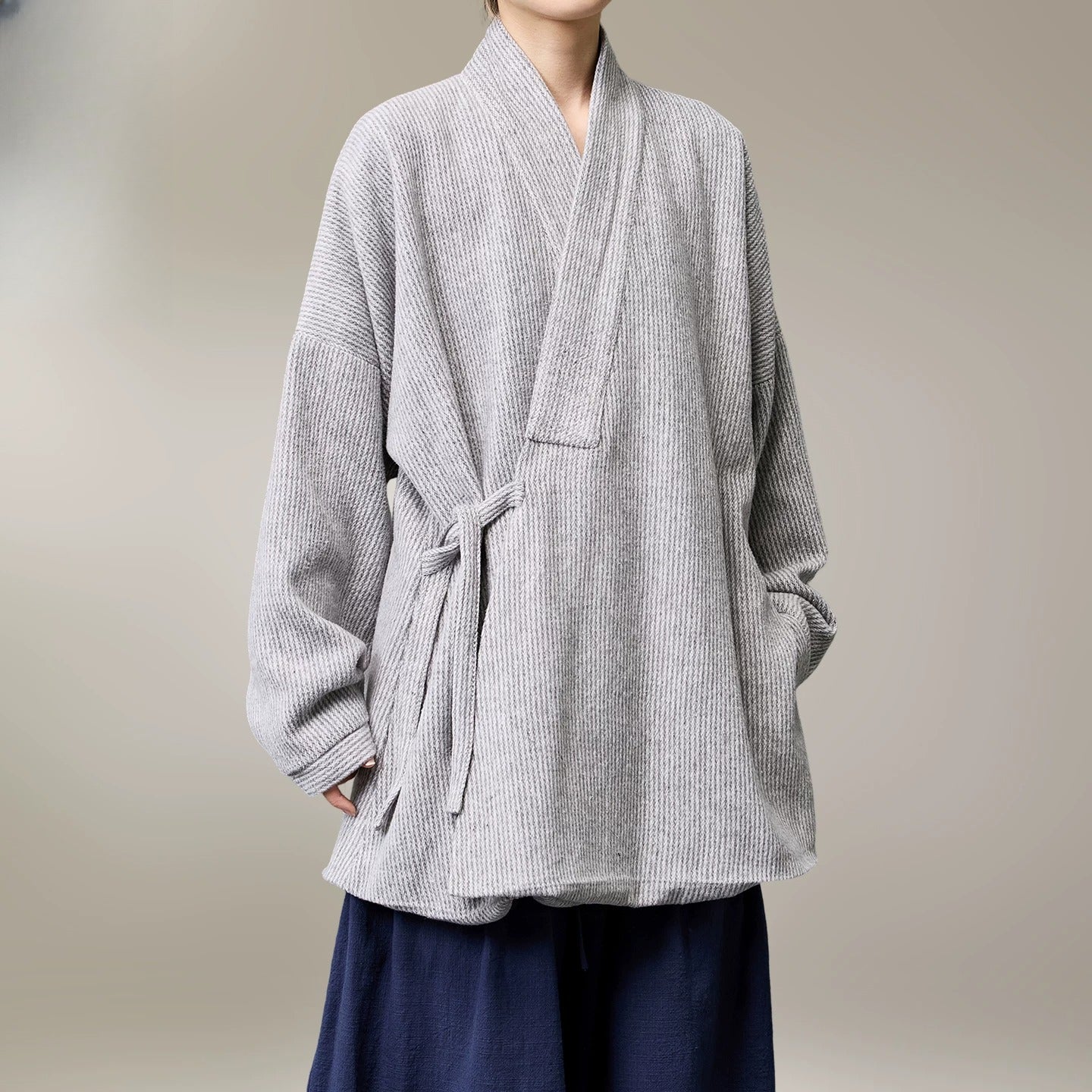 Unisex Autumn/Winter Chinese Layman's Robe – Mid-Length Loose Taoist Gown, Zen Meditation & Tea Ceremony Clothing
