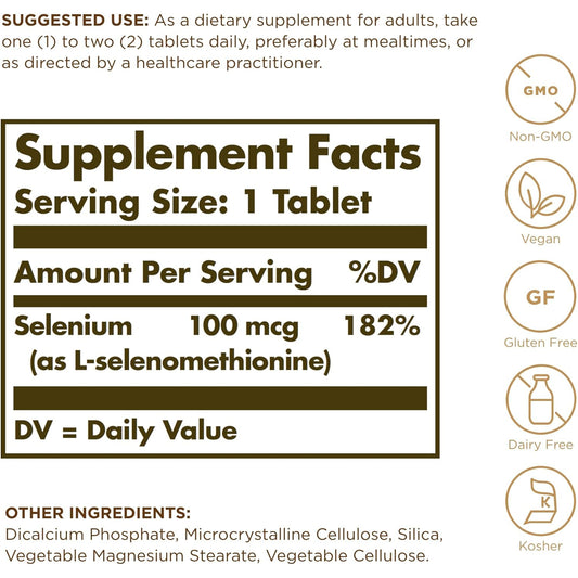 Solgar Yeast-Free Selenium 100 mcg - 100 Tablets - Supports Antioxidant & Immune System Health